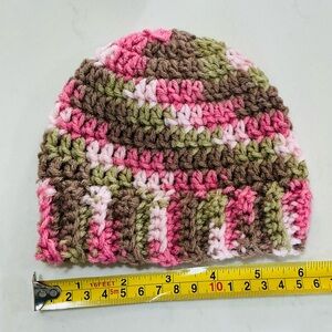Handmade Baby Crochet Hat Pink Brown Tan